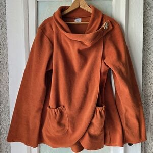 Guru Rust Orange Asymmetrical Fleece Jacket XL Cozy Button Wrap